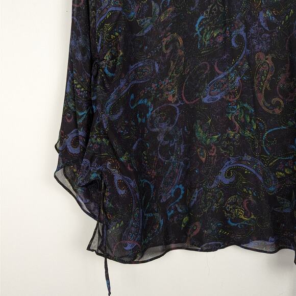 Chico's Paisley Sheer Silk Beaded Poncho Blouse‎ Fairy Grunge Boho Whimsical M/L - Picture 4 of 8